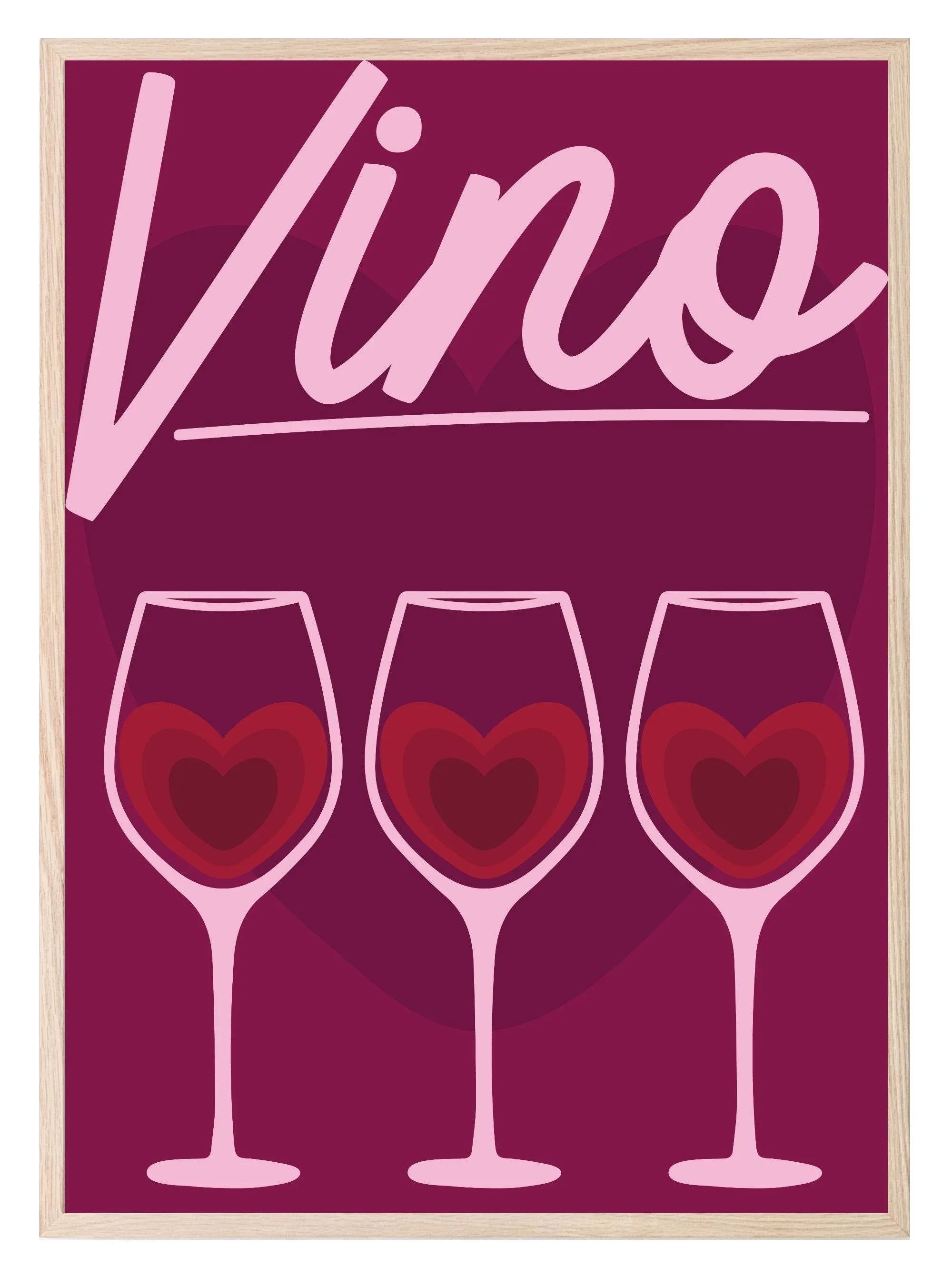 Vino Print | Hearts | Kitchen Wall Art - Larosier Prints