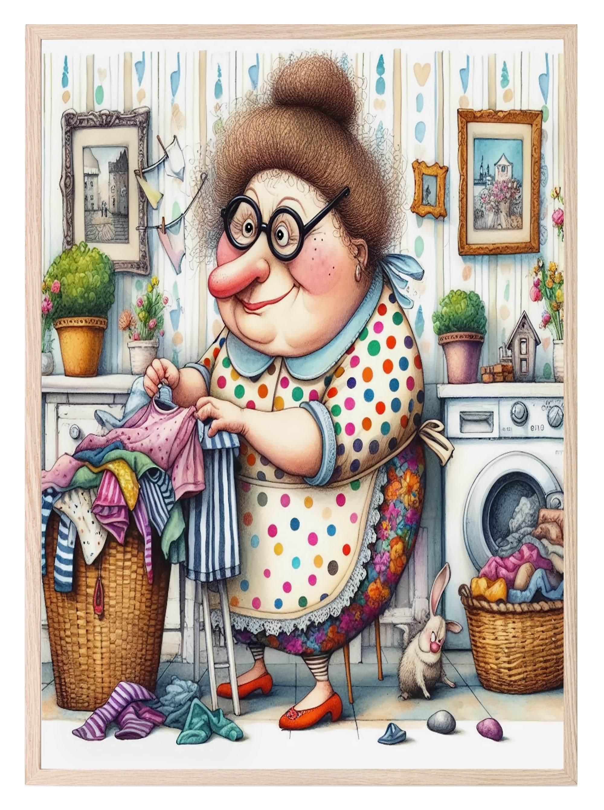 Quirky Laundry Lady Print | Laundry Wall Art - Larosier Prints