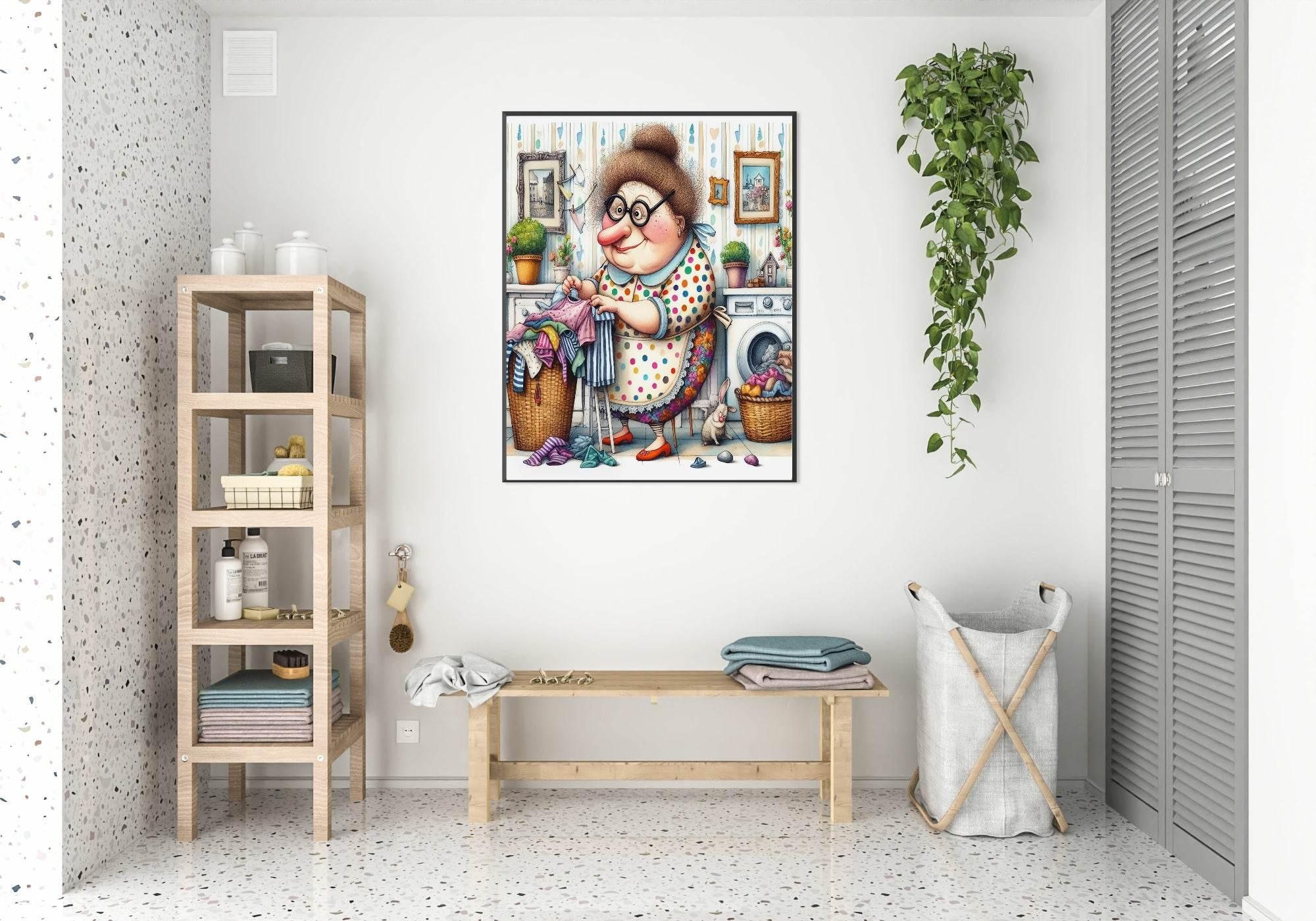 Quirky Laundry Lady Print | Laundry Wall Art - Larosier Prints