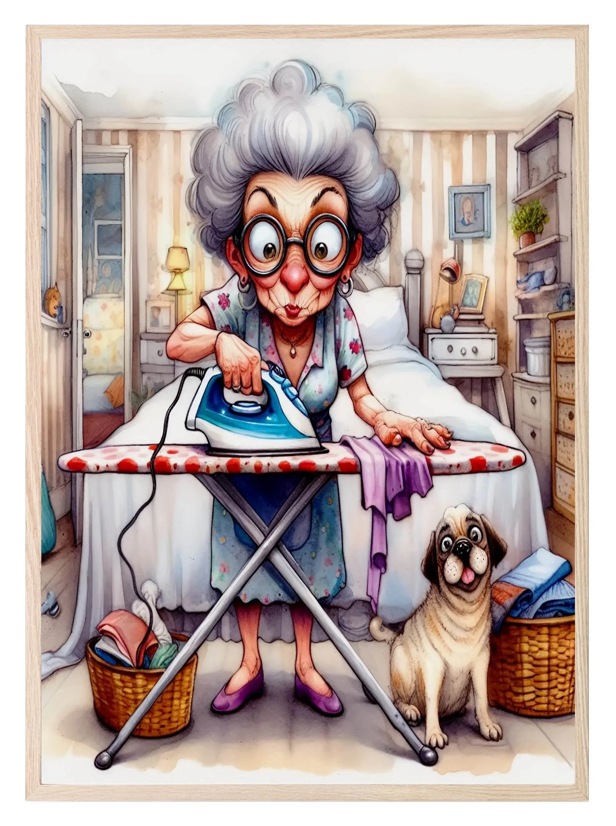 Quirky Ironing Lady Print | Laundry Wall Art - Larosier Prints