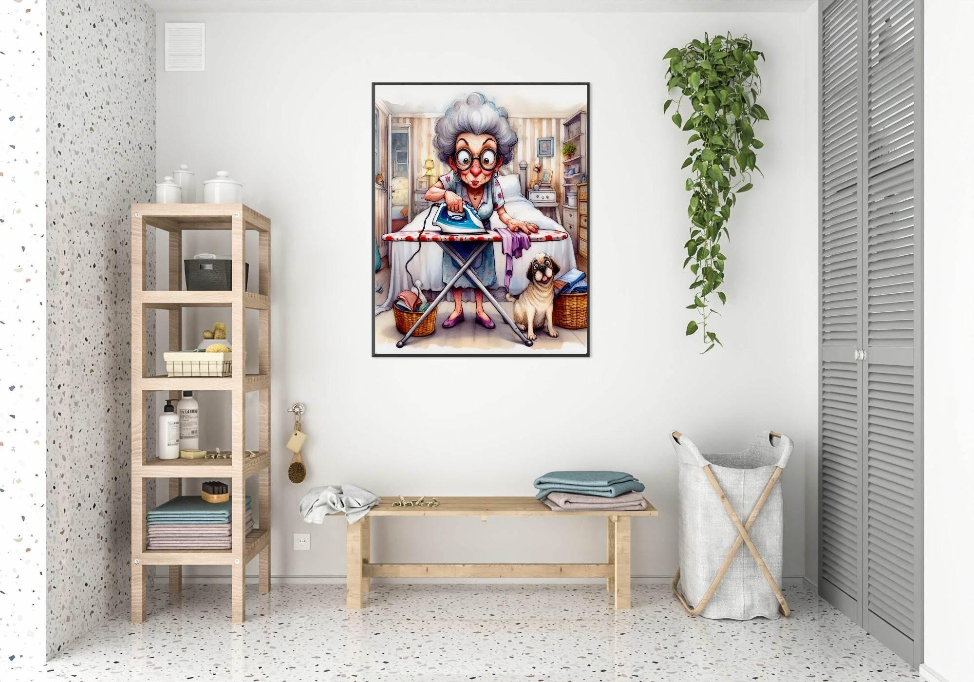 Quirky Ironing Lady Print | Laundry Wall Art - Larosier Prints