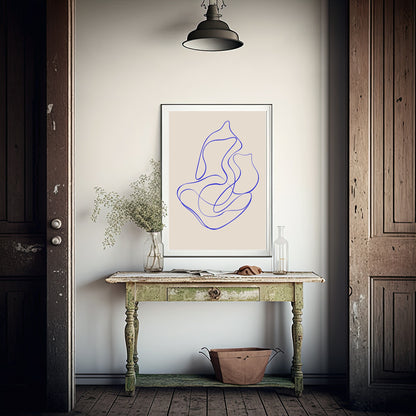 Blue Line Drawing Print | Beige | Line Art