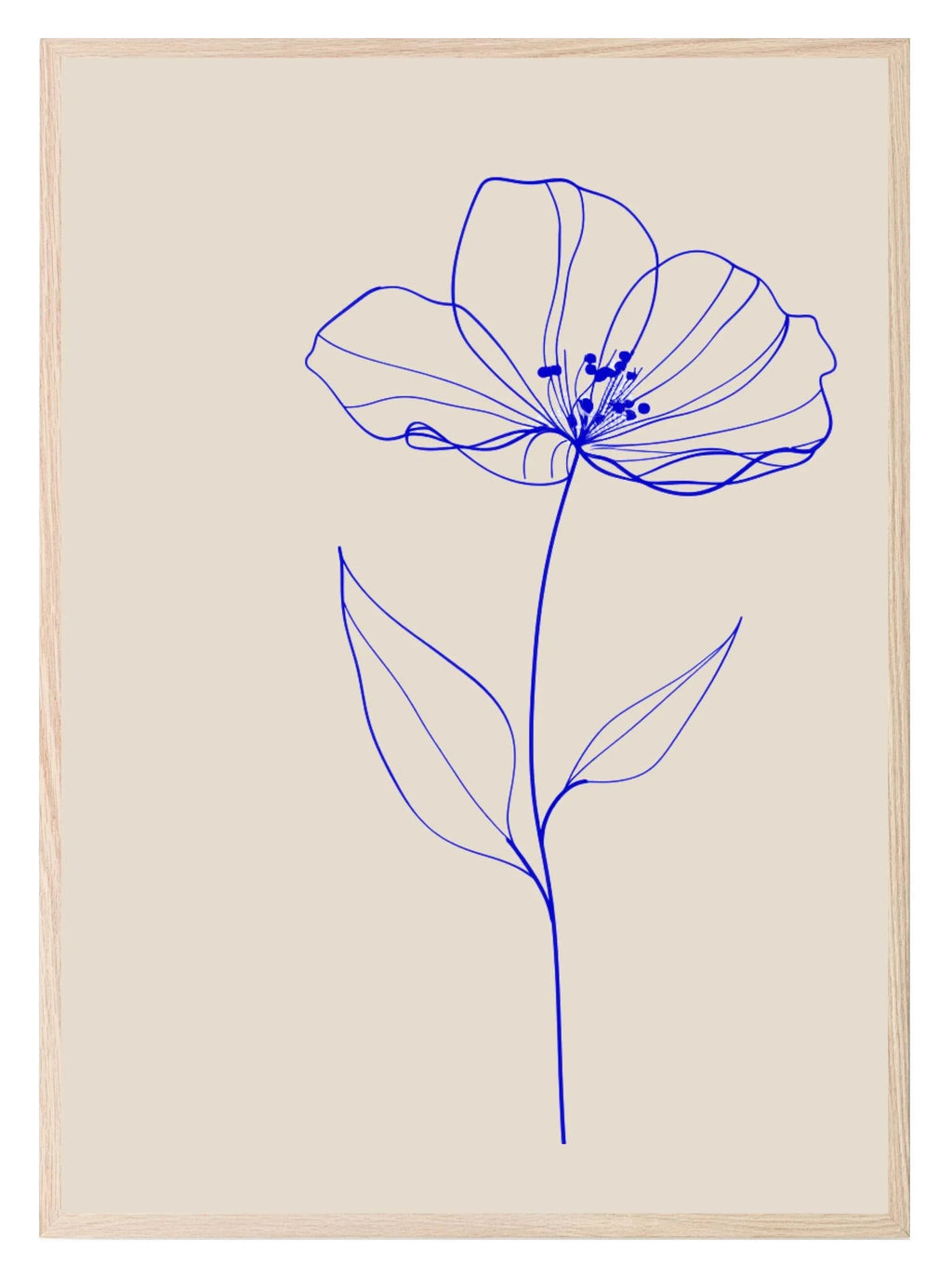 Flower Print | Blue Line Drawing | Beige | Line Art - Larosier Prints