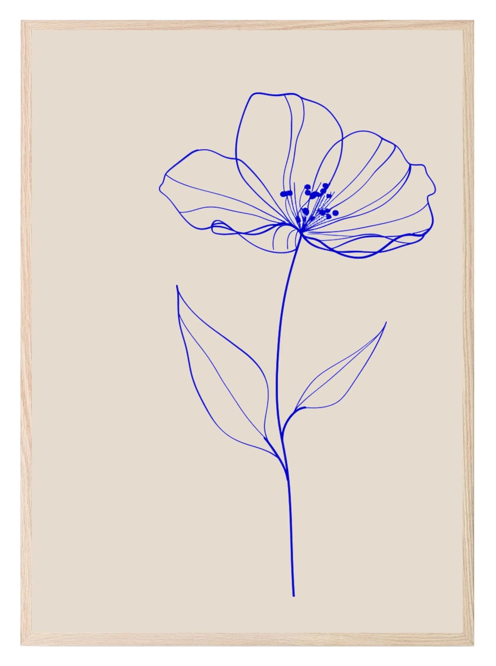 Flower Print | Blue Line Drawing | Beige | Line Art - Larosier Prints
