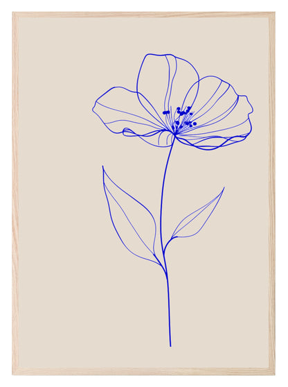 Flower Print | Blue Line Drawing | Beige | Line Art