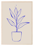 Plant Print | Blue Line Drawing | Beige | Line Art - Larosier Prints
