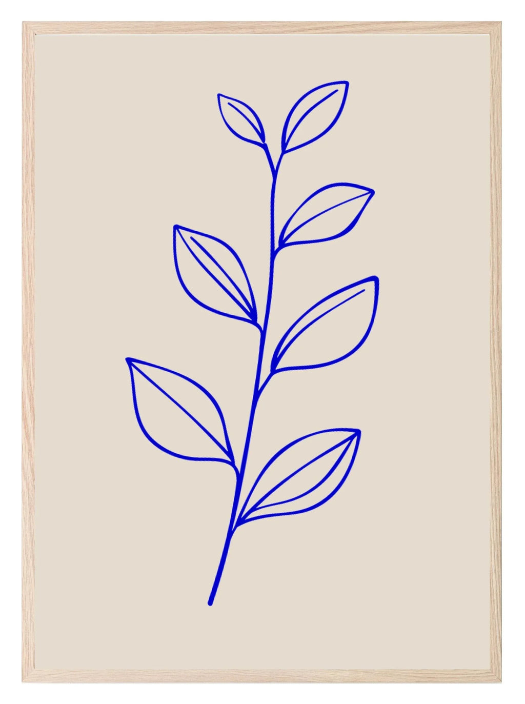 Leaf Print | Blue Line Drawing | Beige | Line Art - Larosier Prints