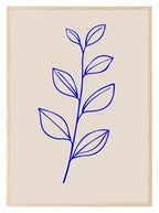 Leaf Print | Blue Line Drawing | Beige | Line Art - Larosier Prints