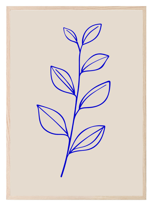 Leaf Print | Blue Line Drawing | Beige | Line Art