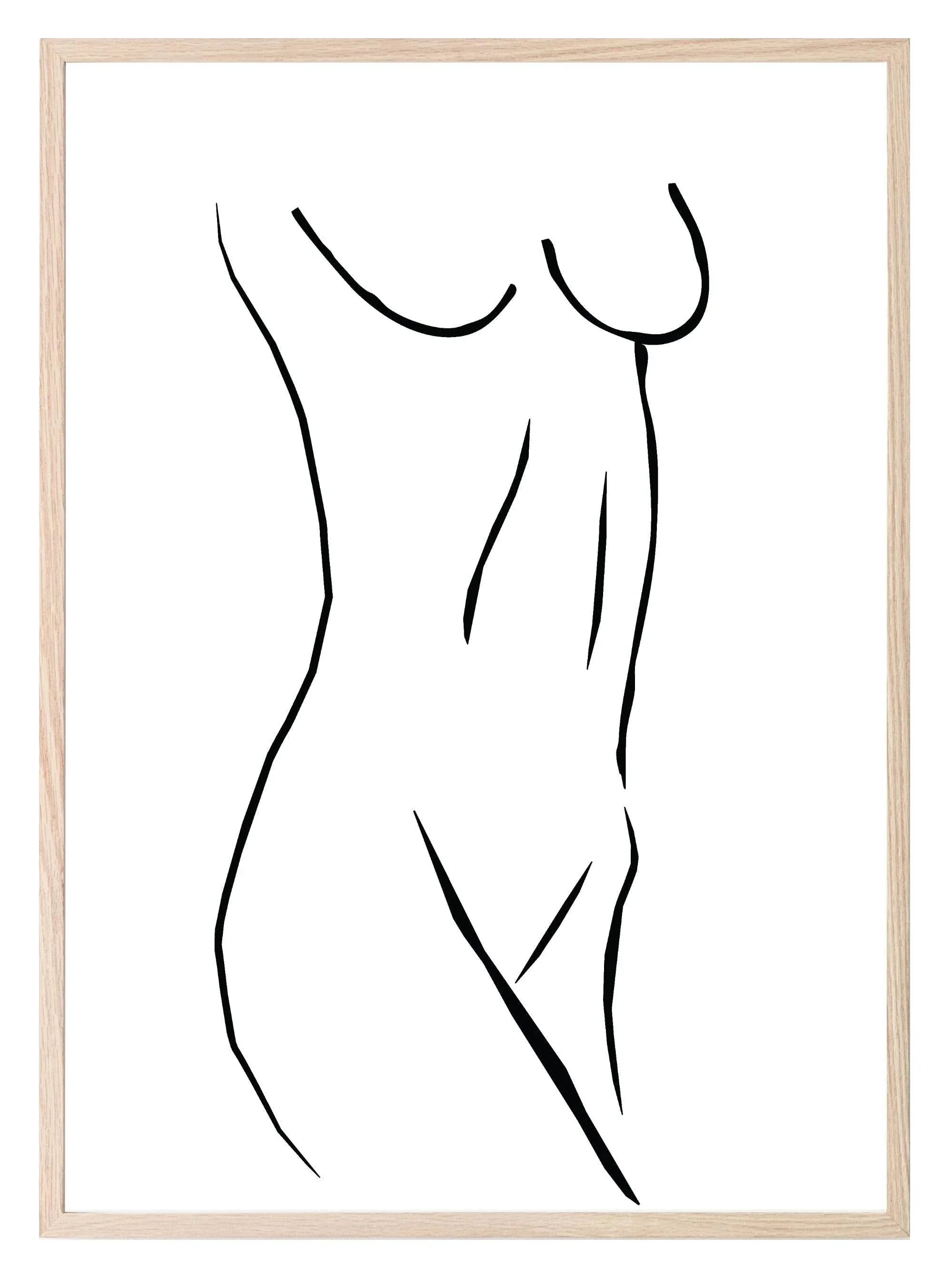 Naked Lady Line Drawing Torso Print | Line Art - Larosier Prints