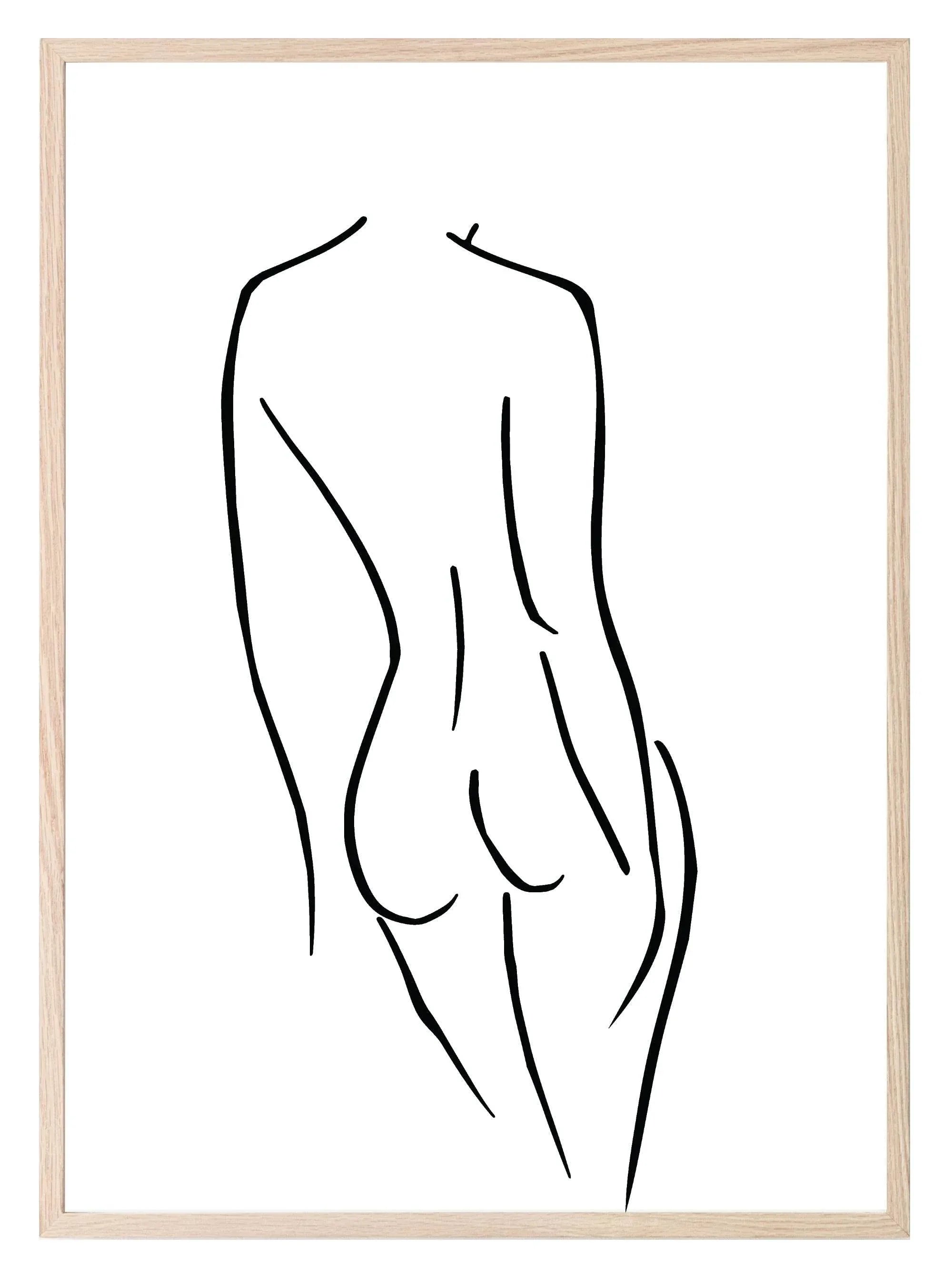 Naked Lady Butt Line Drawing Torso Print | Line Art - Larosier Prints