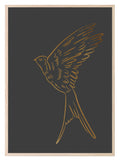 Hand Drawn Gold Bird Print | Black | Animal Wall Art - Larosier Prints