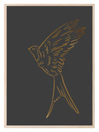 Hand Drawn Gold Bird Print | Black | Animal Wall Art - Larosier Prints