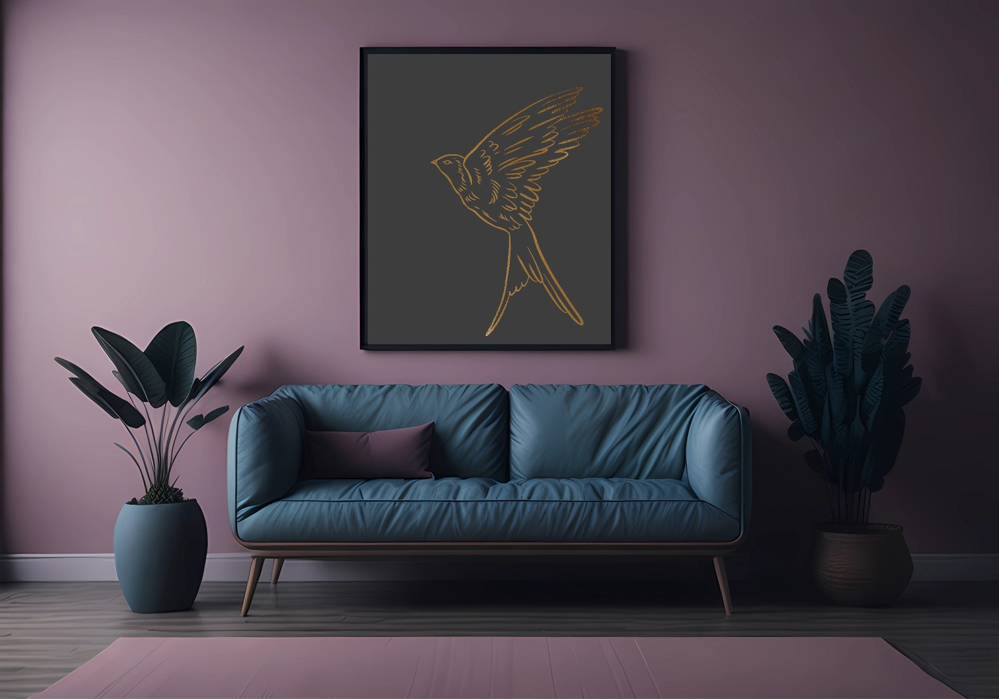 Hand Drawn Gold Bird Print | Black | Animal Wall Art