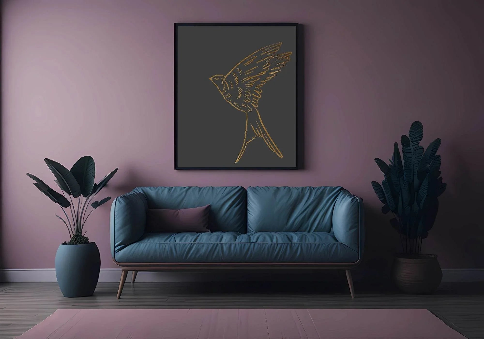 Hand Drawn Gold Bird Print | Black | Animal Wall Art - Larosier Prints