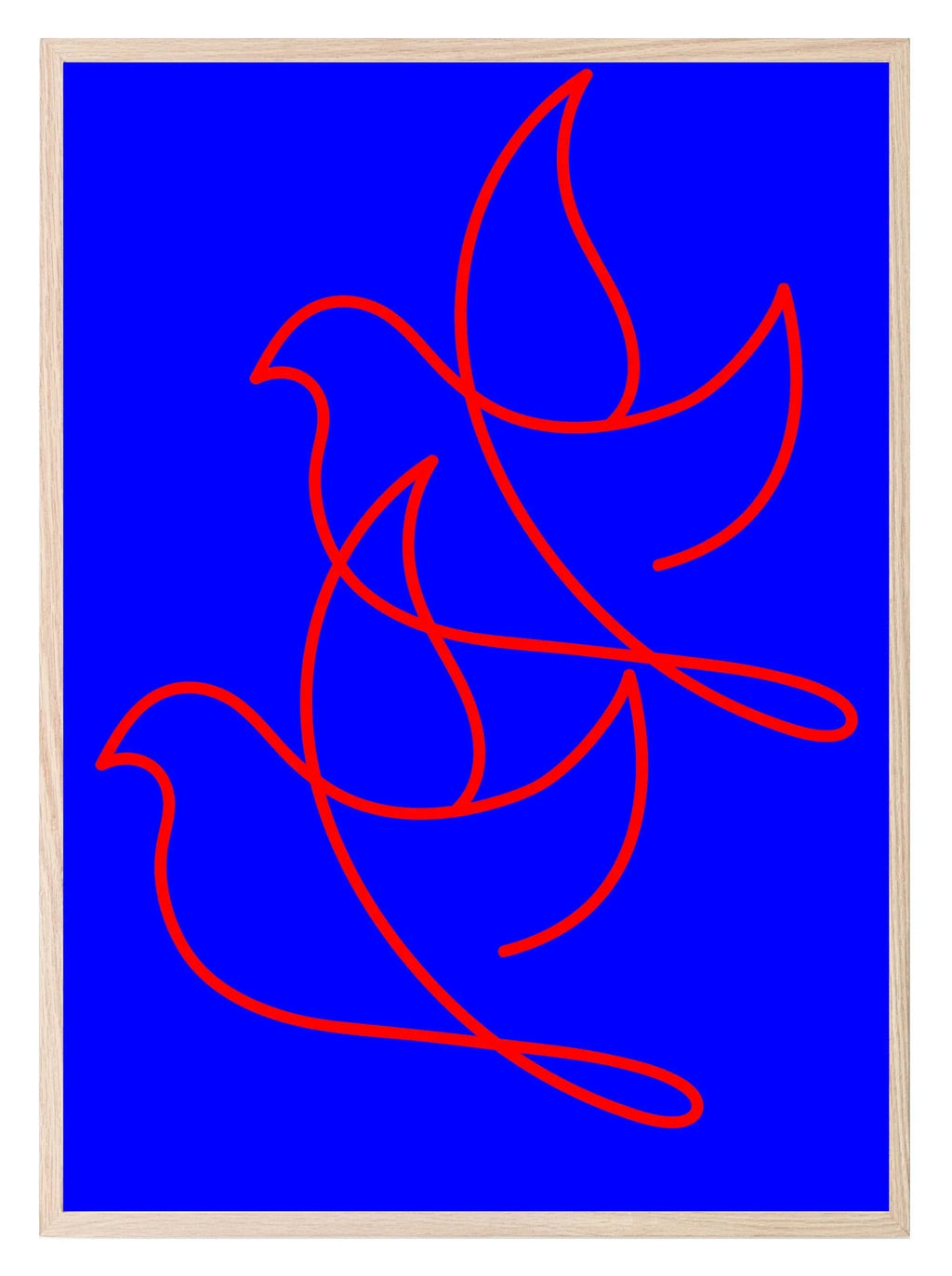 Red Line Drawing Duo Birds Print | Blue | Line Art - Larosier Prints