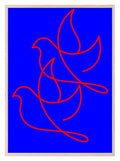 Red Line Drawing Duo Birds Print | Blue | Line Art - Larosier Prints
