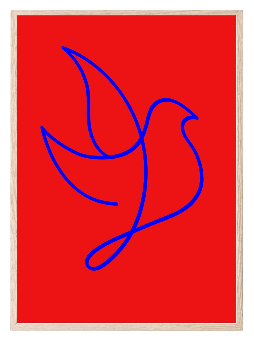 Blue Line Drawing Bird Print | Red | Line Art - Larosier Prints
