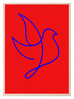 Blue Line Drawing Bird Print | Red | Line Art - Larosier Prints