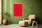 Blue Line Drawing Bird Print | Red | Line Art - Larosier Prints