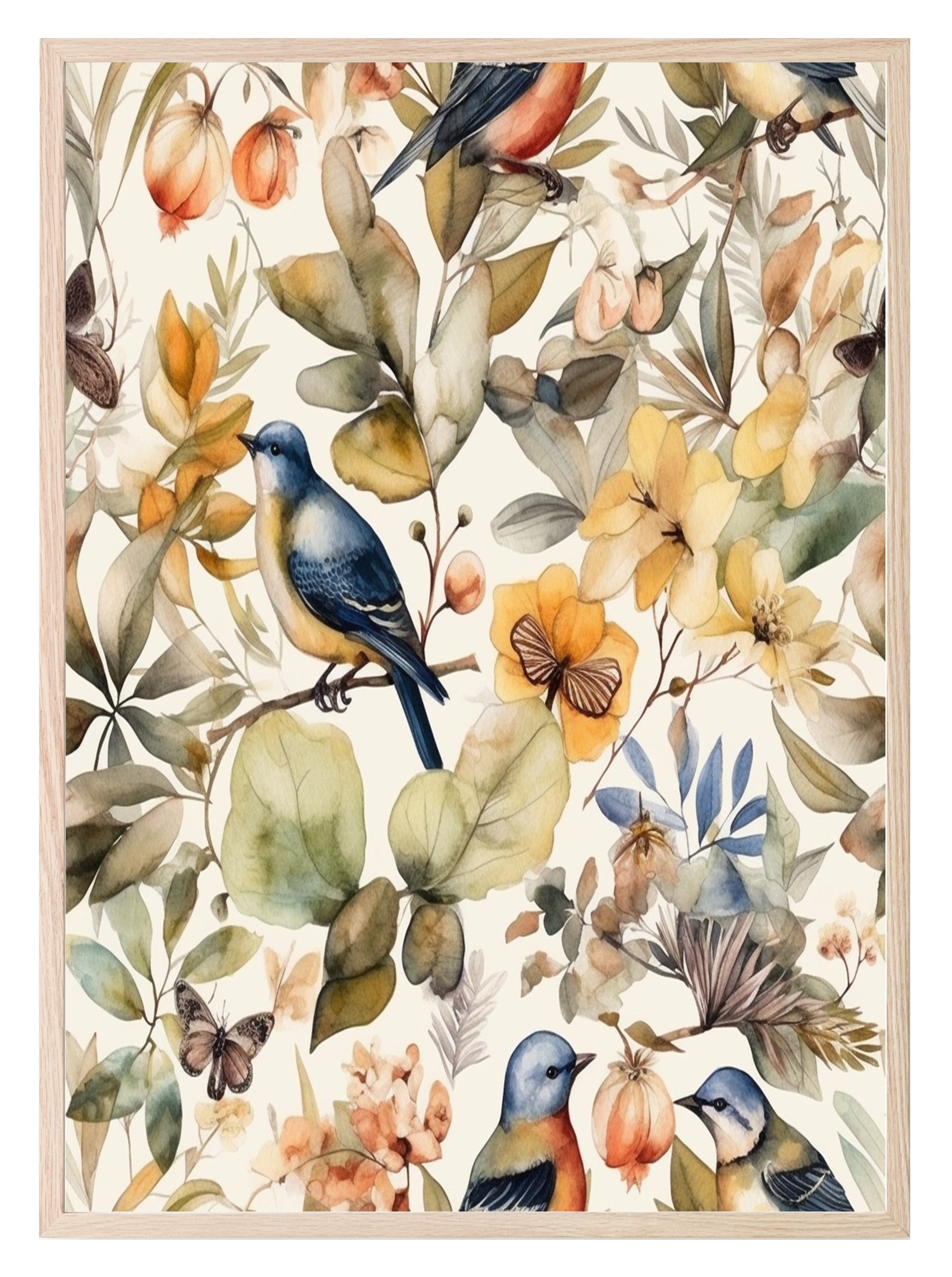 Watercolour Birds Print | Yellow | Botanical Wall Art