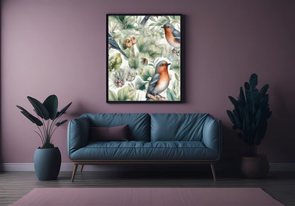 Watercolour Birds Print | Green | Botanical Wall Art