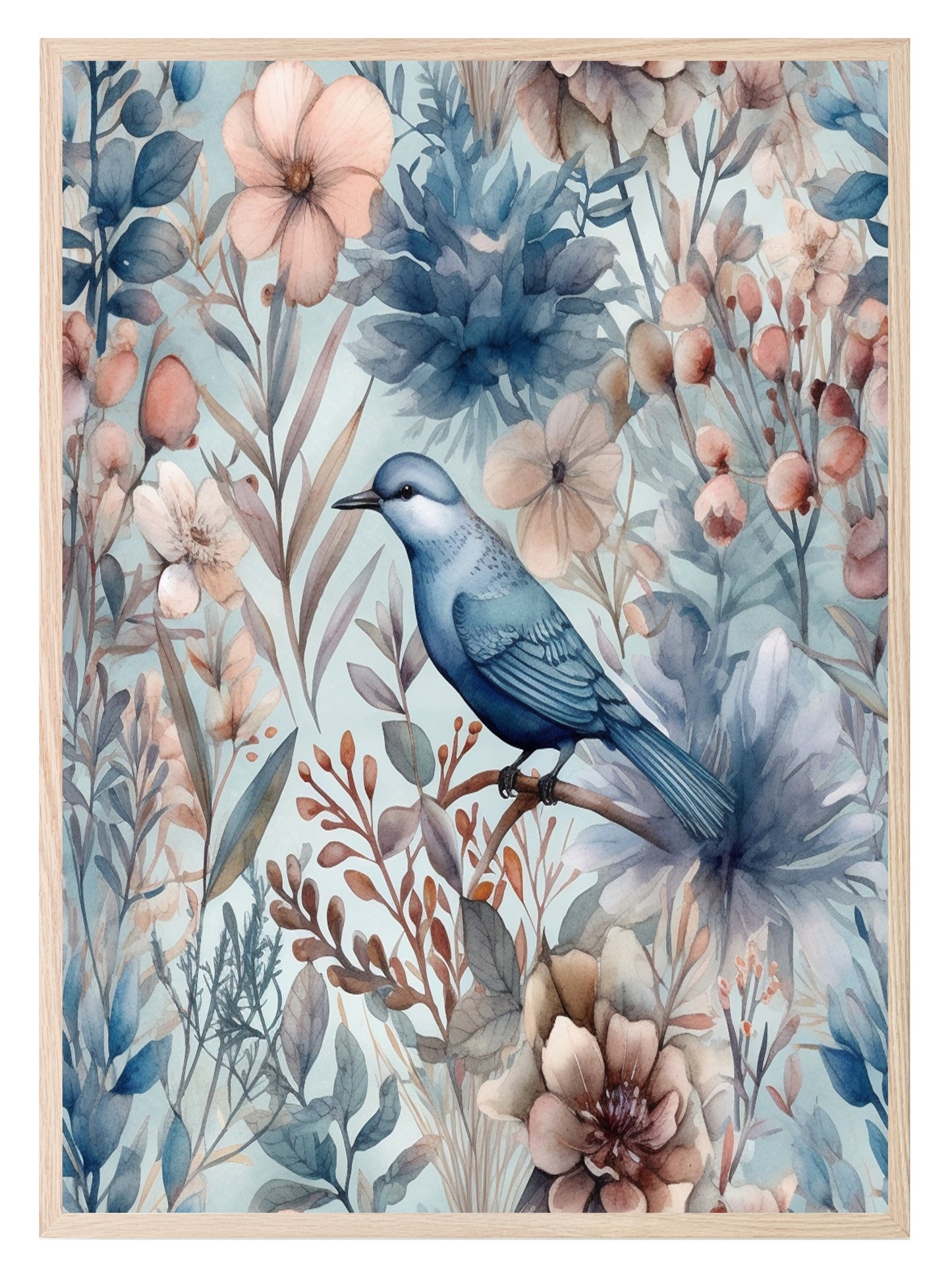 Watercolour Bird Print | Blue | Botanical Wall Art