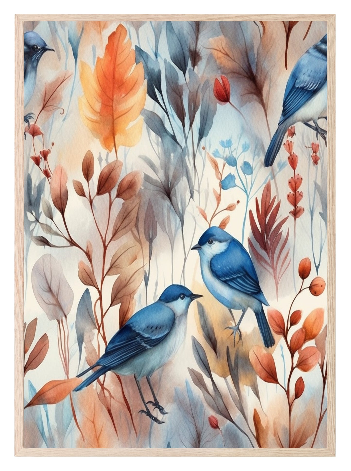 Watercolour Birds Print | Orange | Botanical Wall Art