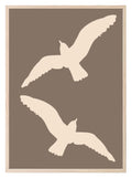 Cream Birds Silhouettes Print | Brown | Minimalistic Wall Art - Larosier Prints