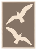 Cream Birds Silhouettes Print | Brown | Minimalistic Wall Art - Larosier Prints