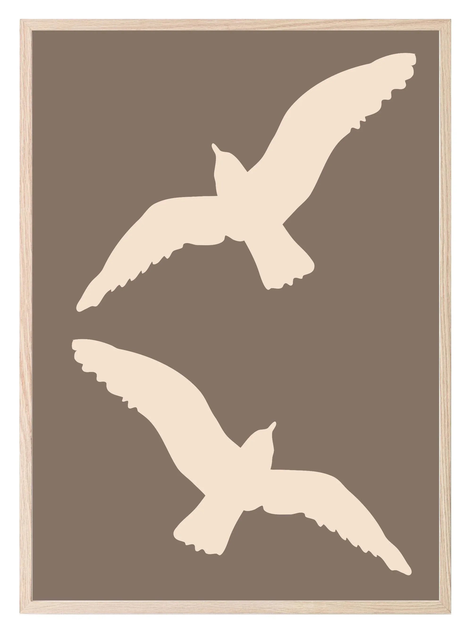 Cream Birds Silhouettes Print | Brown | Minimalistic Wall Art - Larosier Prints