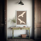 Cream Birds Silhouettes Print | Brown | Minimalistic Wall Art - Larosier Prints