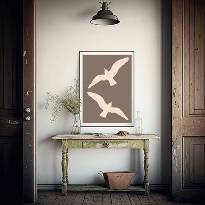 Cream Birds Silhouettes Print | Brown | Minimalistic Wall Art