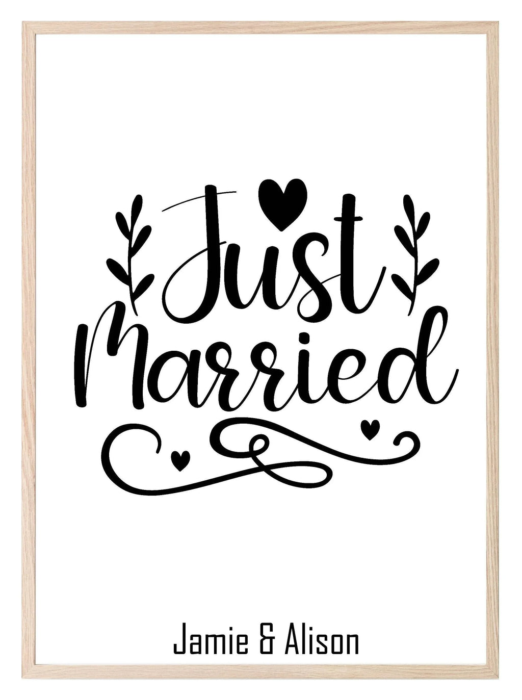 Personalised Name Just Married Print | Wedding Wall Art - Larosier Prints