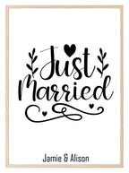 Personalised Name Just Married Print | Wedding Wall Art - Larosier Prints