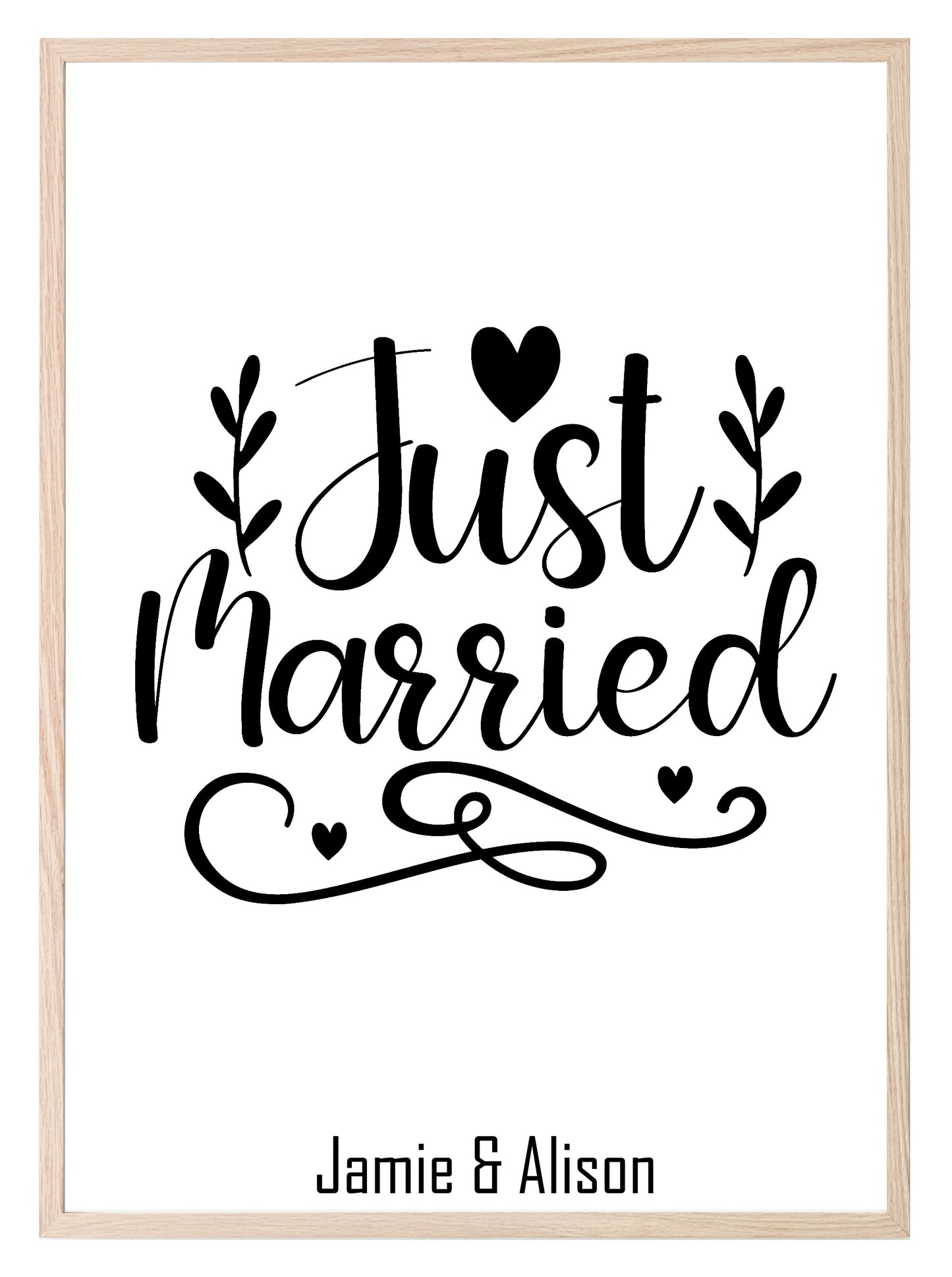 Personalised Name Just Married Print | Wedding Wall Art