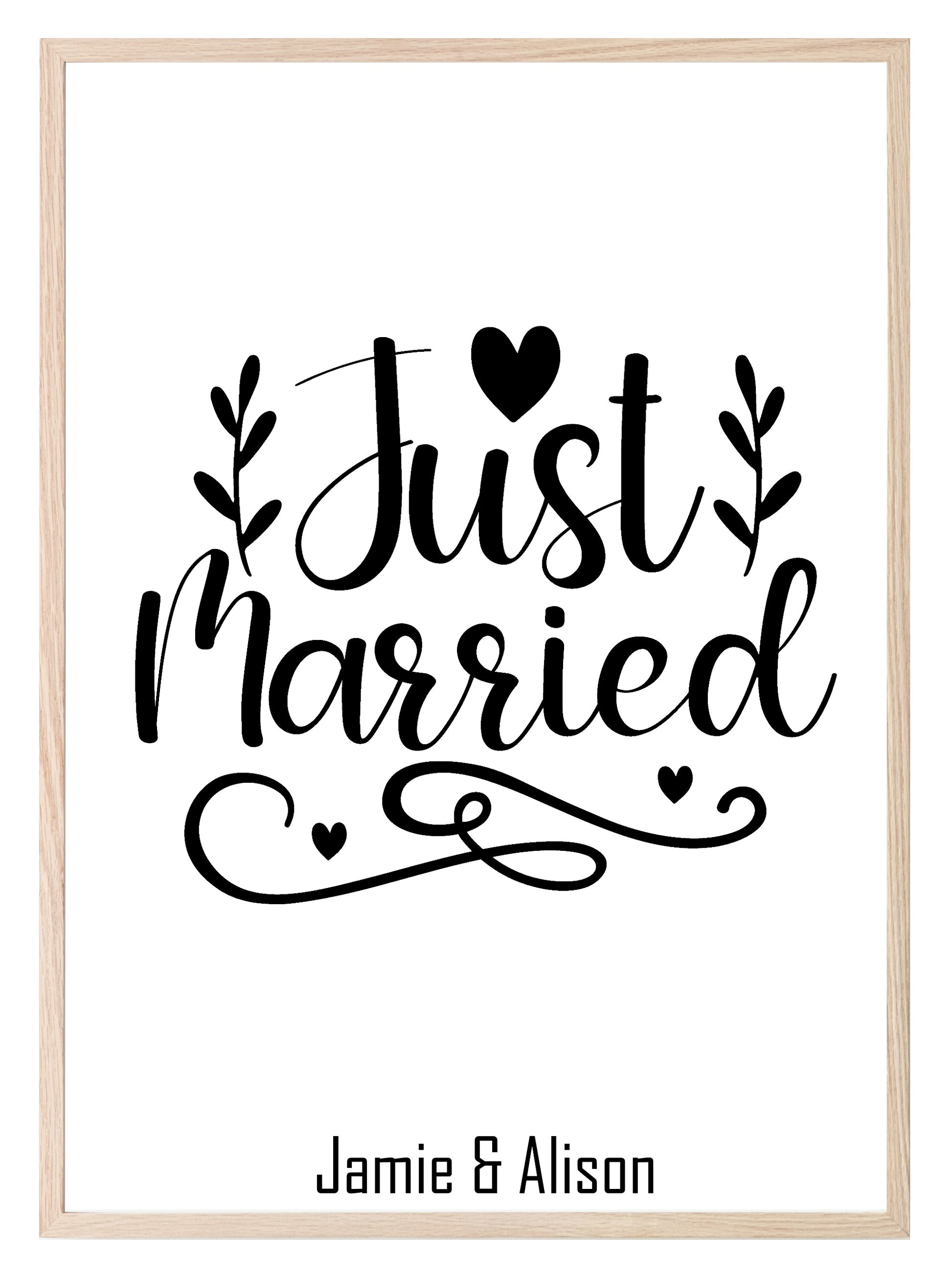 Personalised Name Just Married Print | Wedding Wall Art