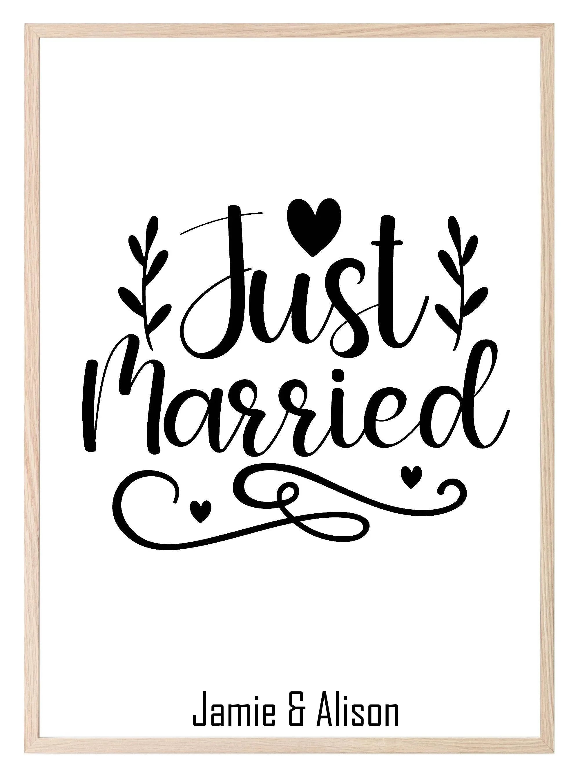 Personalised Name Just Married Print | Wedding Wall Art - Larosier Prints