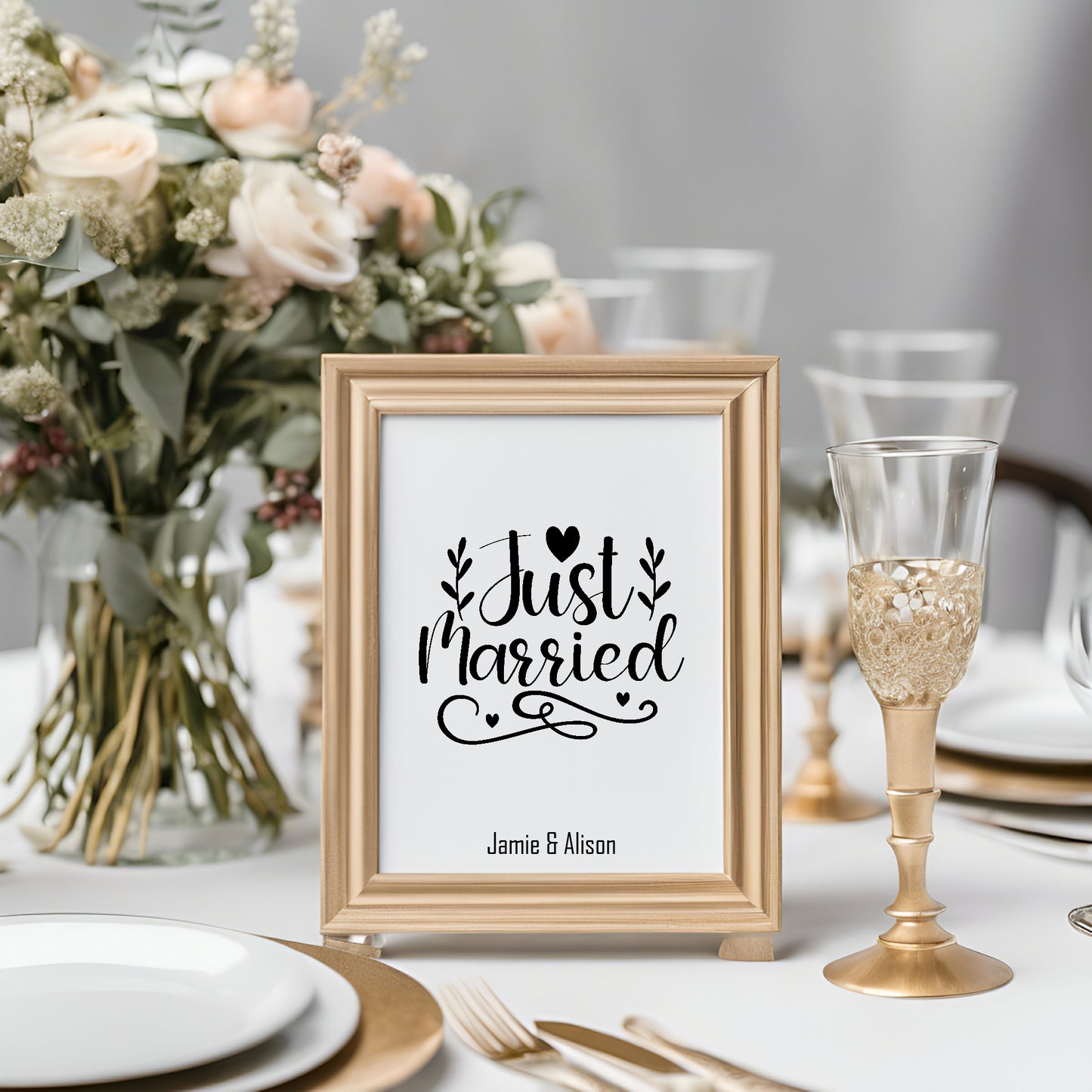 Personalised Name Just Married Print | Wedding Wall Art