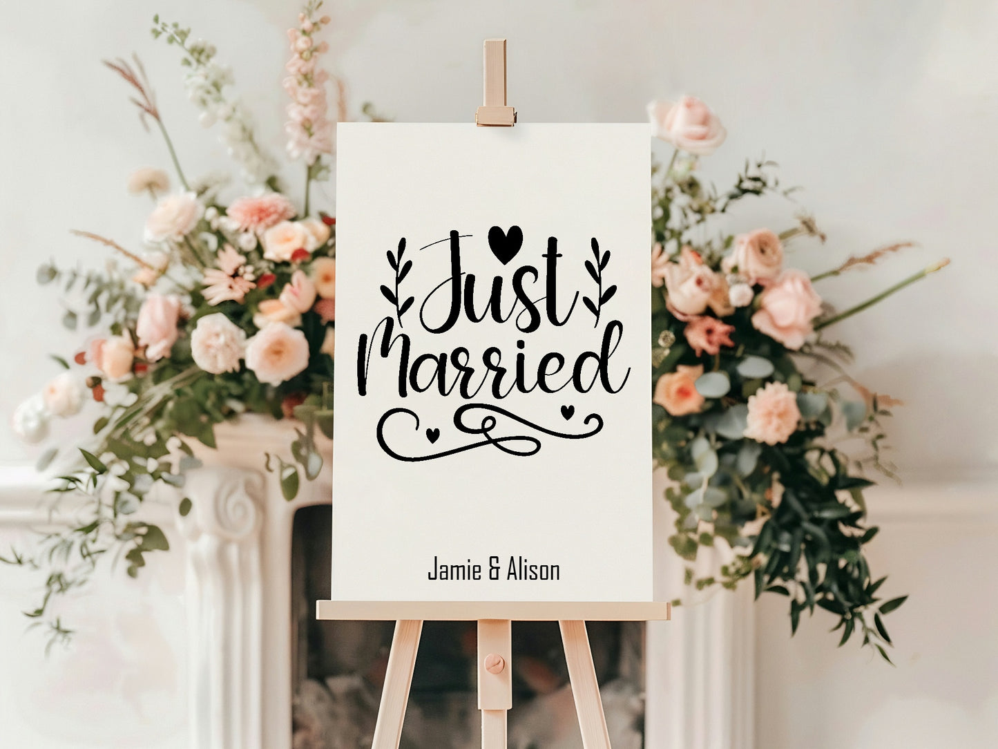 Personalised Name Just Married Print | Wedding Wall Art