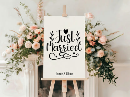 Personalised Name Just Married Print | Wedding Wall Art