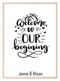 Personalised Name Welcome To Our Beginning Print | Wedding Wall Art - Larosier Prints