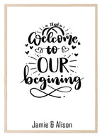 Personalised Name Welcome To Our Beginning Print | Wedding Wall Art - Larosier Prints
