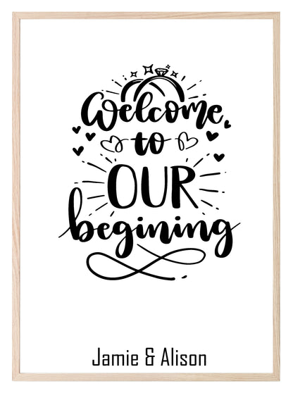 Personalised Name Welcome To Our Beginning Print | Wedding Wall Art