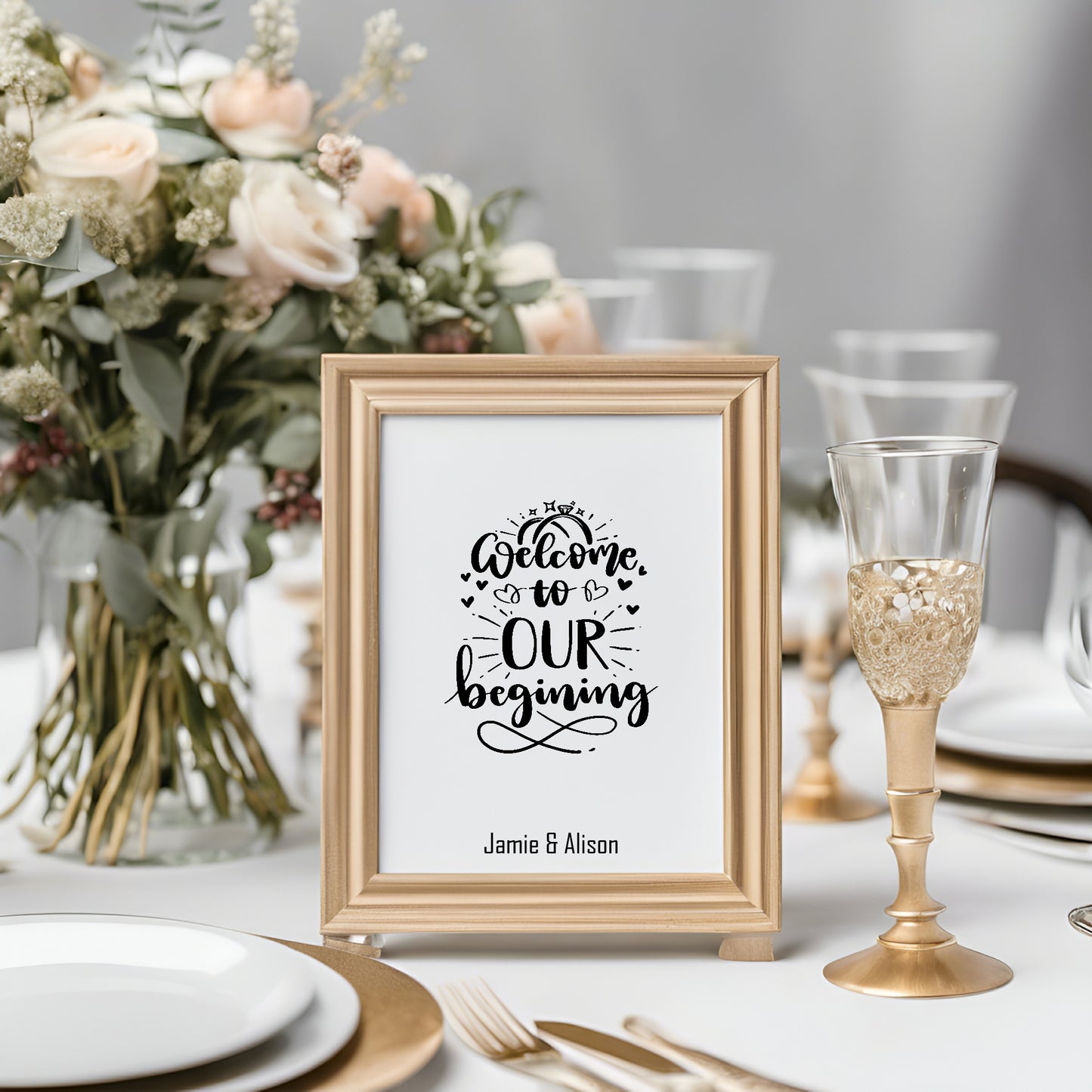 Personalised Name Welcome To Our Beginning Print | Wedding Wall Art