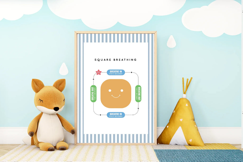 Pastel Stripe Square Breathing Emotional Support Tool Wall Art Poster | Blue, Pink or Mint Green - Larosier Prints