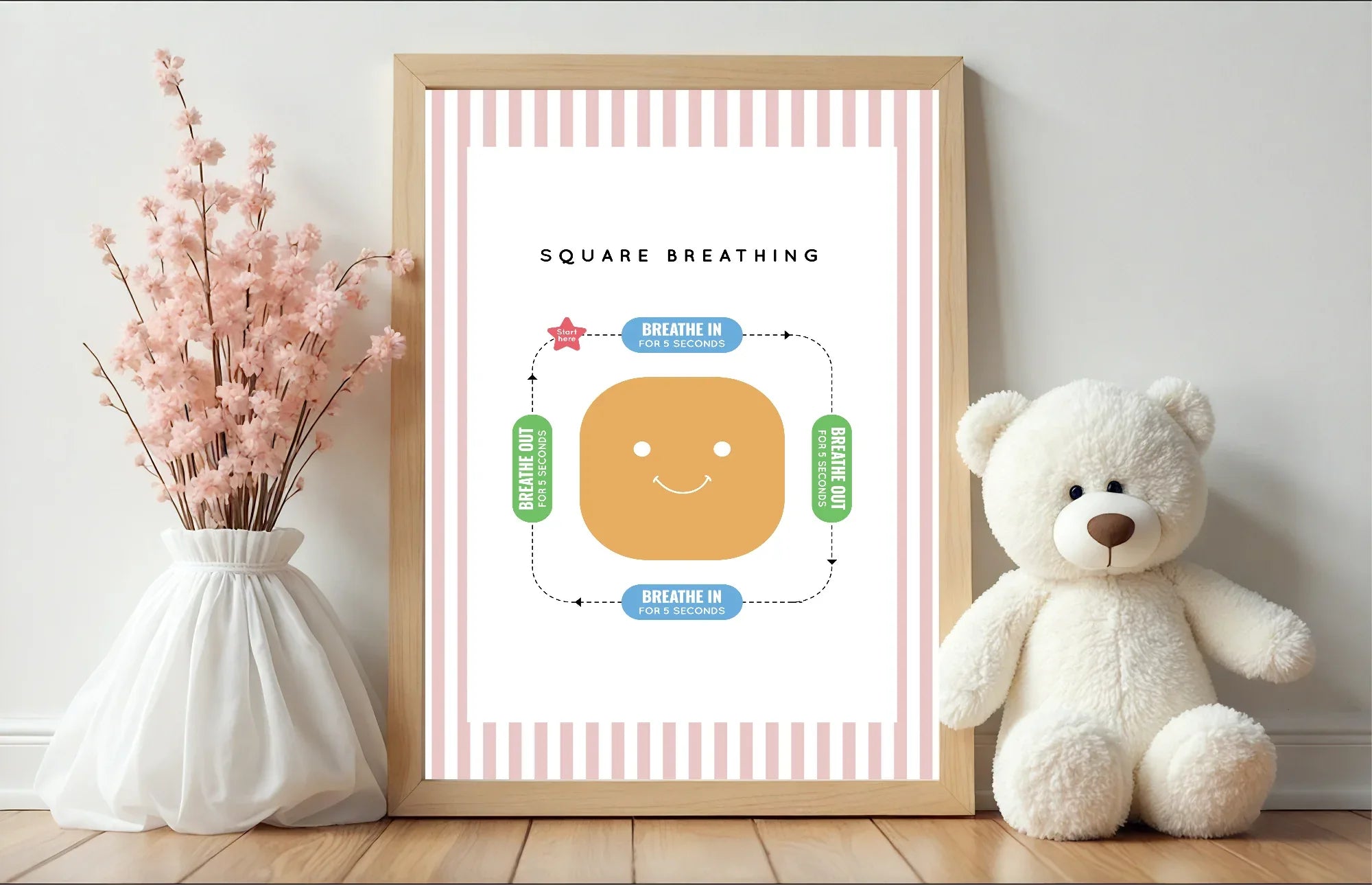 Pastel Stripe Square Breathing Emotional Support Tool Wall Art Poster | Blue, Pink or Mint Green - Larosier Prints