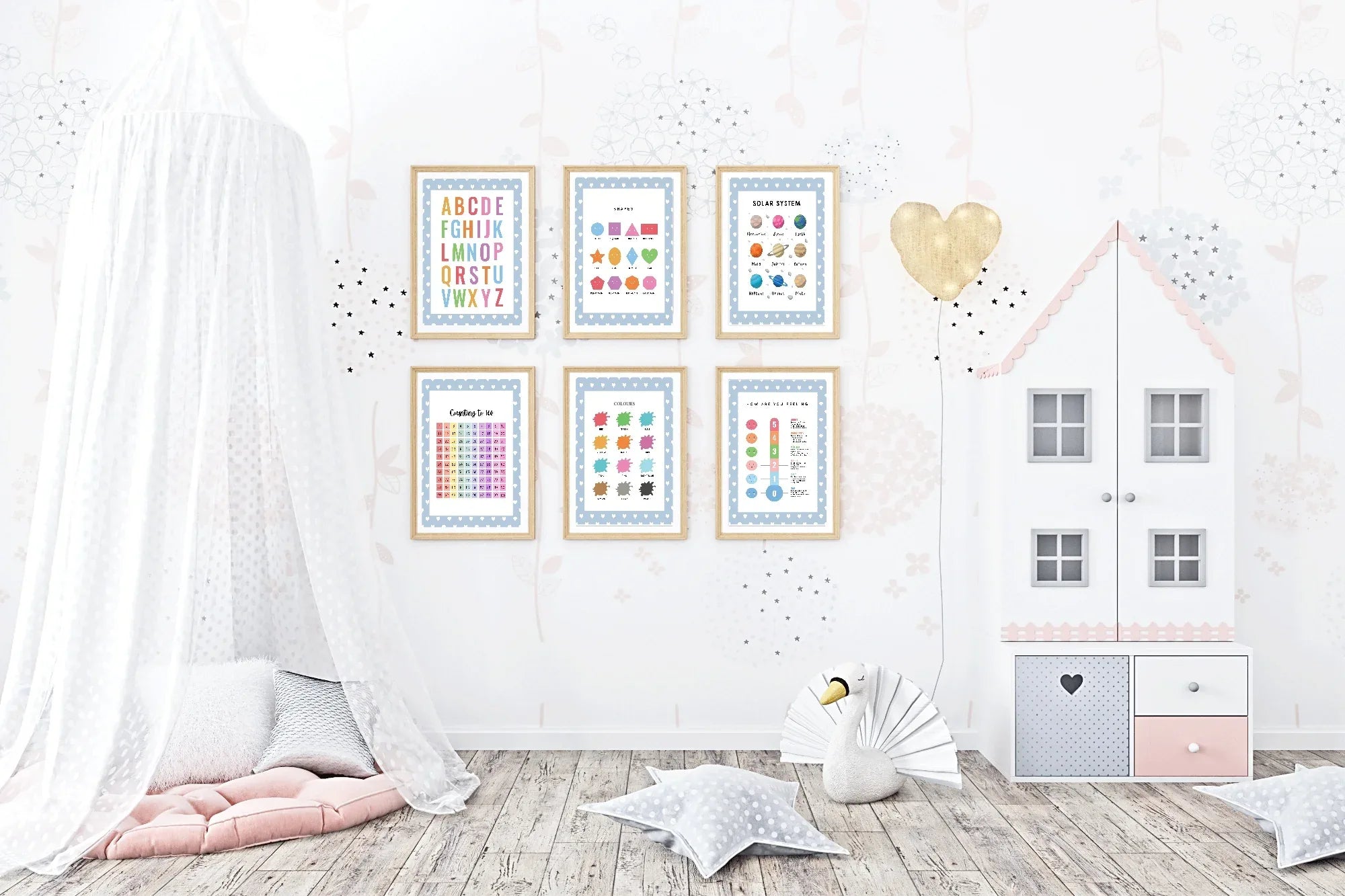 Blue & White Heart Feelings Meter Poster | Emotional Support Tool Wall Art - Larosier Prints