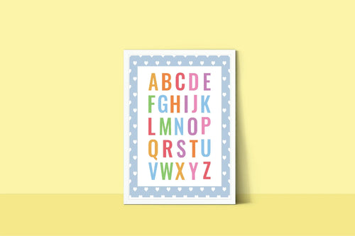 Blue & White Heart Alphabet Poster | Educational Wall Art - Larosier Prints