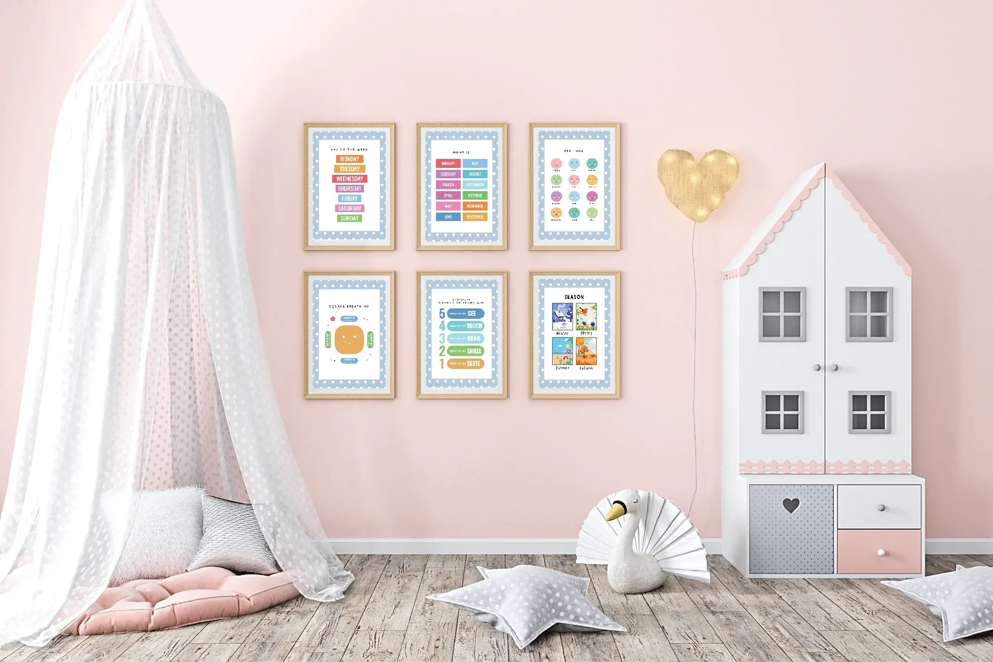 Blue & White Heart Days Of The Week Poster | Educational Wall Art - Larosier Prints